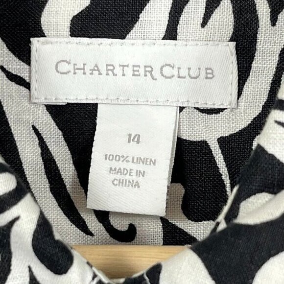 Charter Club 100% Linen Abstract Print Roll Tab Long Sleeve Button Up Shirt 14 - Picture 6 of 7